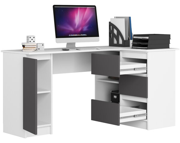Ak furniture Rohový psací stůl B20 155 cm bílý/šedý pravý