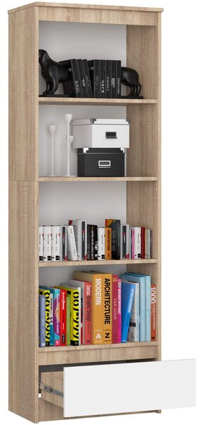 Ak furniture Kancelářský regál Rexa 60 cm 1 šuplík a 4 police dub sonoma/bílý