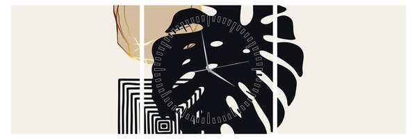 Obraz - Abstrakce s tropickými listy N⁰2 (s hodinami) (90x30 cm)