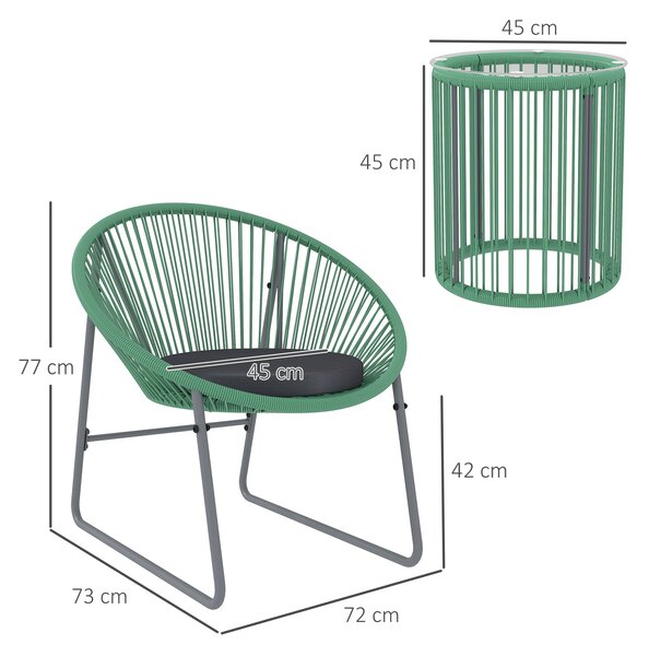 Outsunny Sada Zahradního Nábytku z Poly Rattanu, Zahradní Nábytek na Balkon pro 2 Osoby, 3-dílná Bistro Sada se 2 Židlemi, Bočním Stolkem, Polstry na