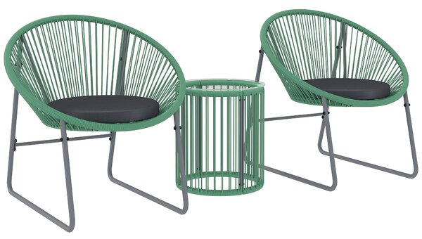 Outsunny Sada Zahradního Nábytku z Poly Rattanu, Zahradní Nábytek na Balkon pro 2 Osoby, 3-dílná Bistro Sada se 2 Židlemi, Bočním Stolkem, Polstry na