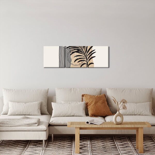 Obraz - Abstrakce s tropickými listy N⁰3 (s hodinami) (90x30 cm)