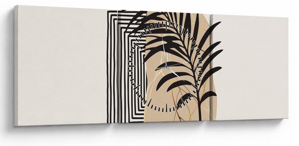 Obraz - Abstrakce s tropickými listy N⁰3 (s hodinami) (90x30 cm)
