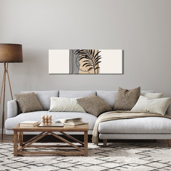 Obraz - Abstrakce s tropickými listy N⁰3 (s hodinami) (90x30 cm)