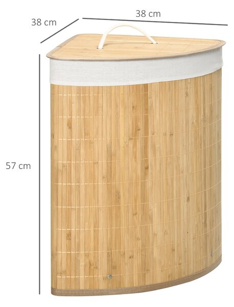 HOMCOM Bambusový koš na prádlo s víkem 55L, sběrač prádla s rukojeťmi, odnímatelný pytel na prádlo, rohový koš na prádlo pro prádelnu, koupelnu, ložni