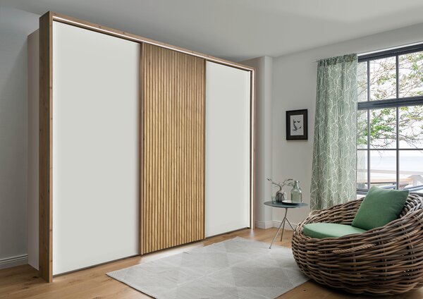 SKŘÍŇ S POSUVNÝMI DVEŘMI, bílá, dub bianco, 250/217/67 cm Novel - Šatní skříně