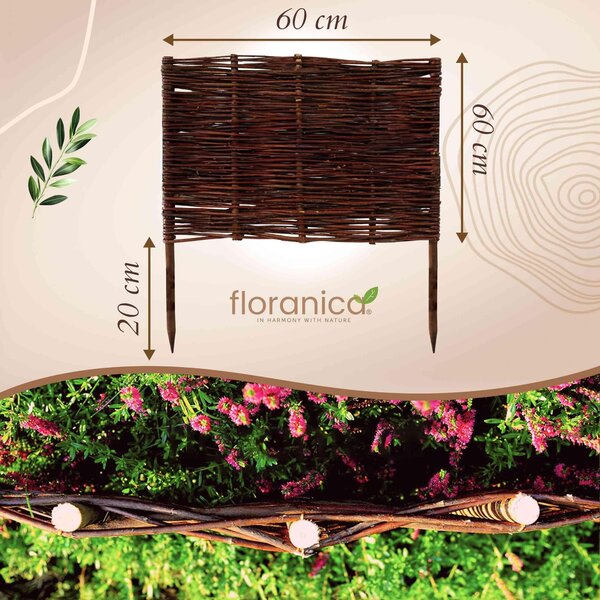 Floranica 1 kus Vrbový plot 60 cm x 60 cm – Zahradní plot z vrbového proutí Palisáda Přírodní oplocení Ohraničení záhonu