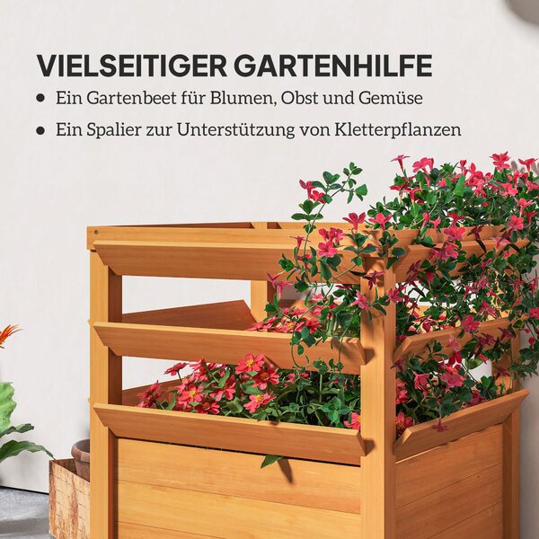 Vyvýšený záhon s treláží Outsunny s otevřeným dnem, dřevěný květinový box 65x65x60cm pro zahradní balkon, květináč pro popínavé rostliny, košíkové ros