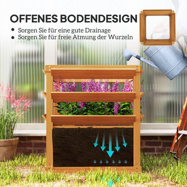 Vyvýšený záhon s treláží Outsunny s otevřeným dnem, dřevěný květinový box 65x65x60cm pro zahradní balkon, květináč pro popínavé rostliny, košíkové ros
