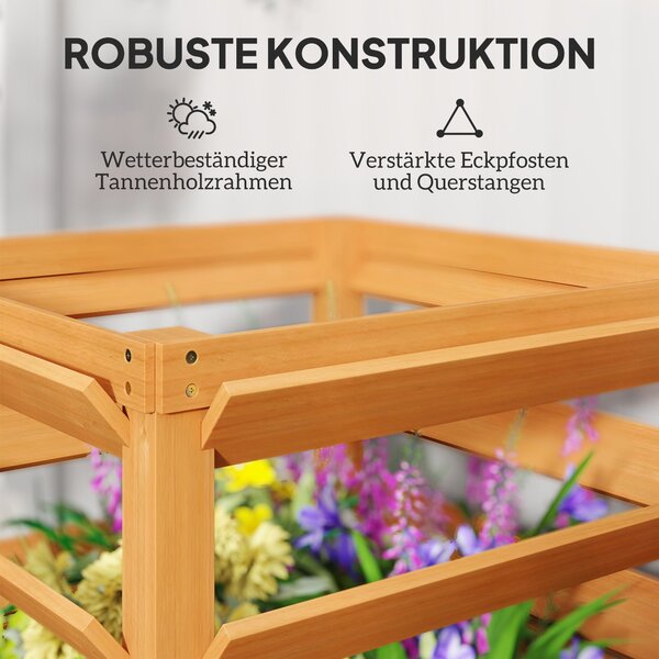 Vyvýšený záhon s treláží Outsunny s otevřeným dnem, dřevěný květinový box 65x65x60cm pro zahradní balkon, květináč pro popínavé rostliny, košíkové ros