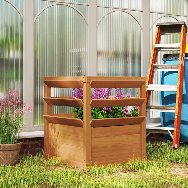 Vyvýšený záhon s treláží Outsunny s otevřeným dnem, dřevěný květinový box 65x65x60cm pro zahradní balkon, květináč pro popínavé rostliny, košíkové ros