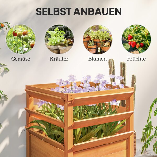 Vyvýšený záhon s treláží Outsunny s otevřeným dnem, dřevěný květinový box 65x65x60cm pro zahradní balkon, květináč pro popínavé rostliny, košíkové ros