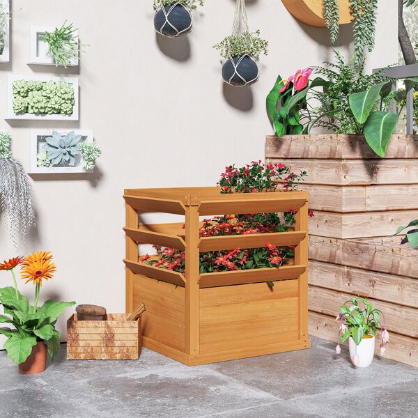Vyvýšený záhon s treláží Outsunny s otevřeným dnem, dřevěný květinový box 65x65x60cm pro zahradní balkon, květináč pro popínavé rostliny, košíkové ros