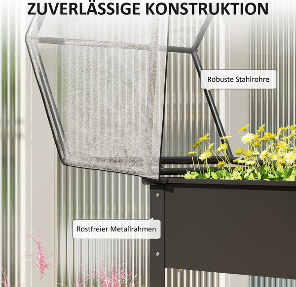 Vyvýšený záhon Outsunny s krytem, vyvýšený bylinkový truhlík s odtokovými otvory, kovová rostlinná krabice, odolný záhon pro zeleninu, zahradní záhon