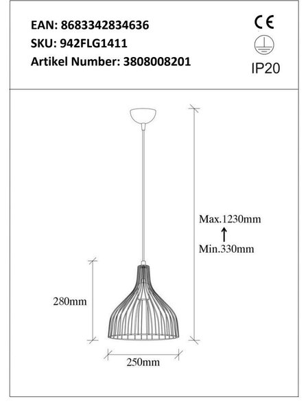 ZÁVĚSNÉ SVÍTIDLO, 25/123 cm P & B - Online Only svítidla, Online Only