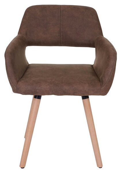 Jídelní židle HWC-A50 II, židle kuchyňská židle, retro design 50. let textil, vintage hnědá, světlé nohy