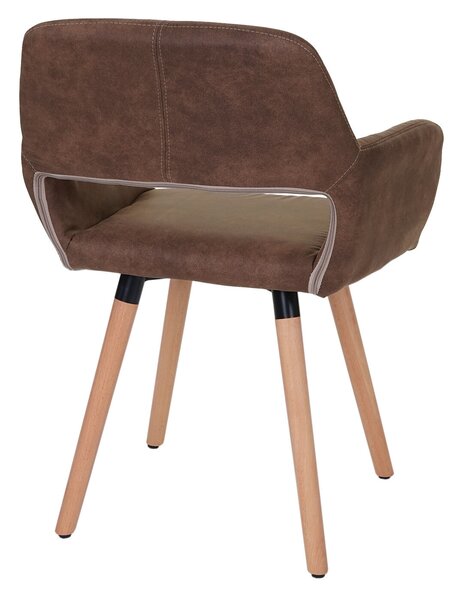 Jídelní židle HWC-A50 II, židle kuchyňská židle, retro design 50. let textil, vintage hnědá, světlé nohy