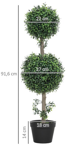 HOMCOM Sada umělých bukových rostlin 2 ks, velké 91,6 cm umělé rostliny v květináči, realistický umělý buk s UV ochranou do obývacího pokoje, na zahra