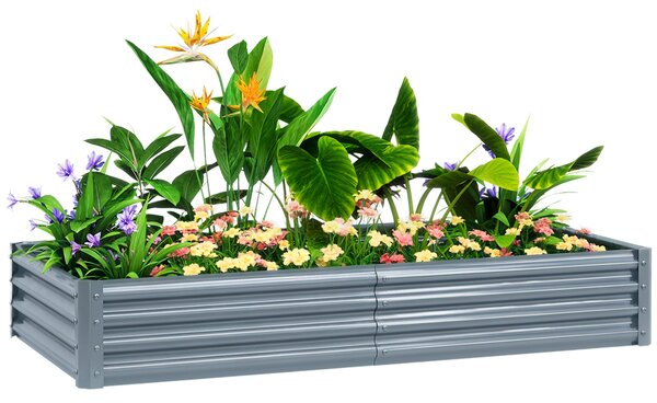 Outsunny Ocelový Vyvýšený Záhon, Počasí Odolný Záhon s Bezpečnostním Okrajem pro Skleníky, 180 x 90 x 30 cm pro Zahradu a Balkon, Záhon pro Květiny a