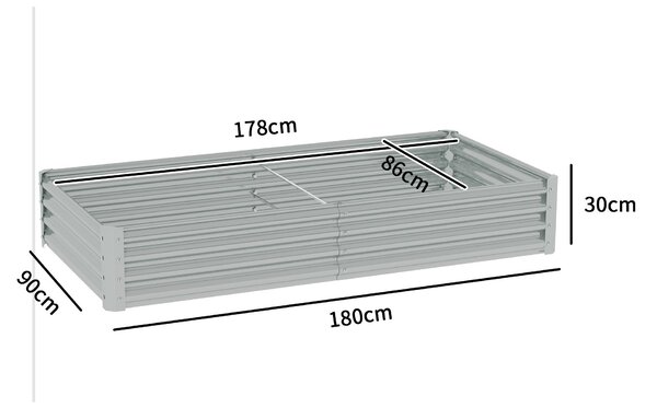 Outsunny Ocelový Vyvýšený Záhon, Počasí Odolný Záhon s Bezpečnostním Okrajem pro Skleníky, 180 x 90 x 30 cm pro Zahradu a Balkon, Záhon pro Květiny a