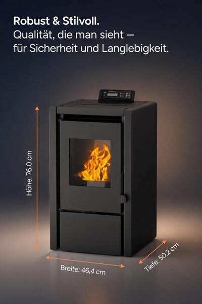 NEMAXX® PC5 peletová kamna 5,3 kW A+ do 120 m³ – ECO & Chrono, WiFi ready, displej, dálkové ovládání, ochrana proti přehřátí – Černá