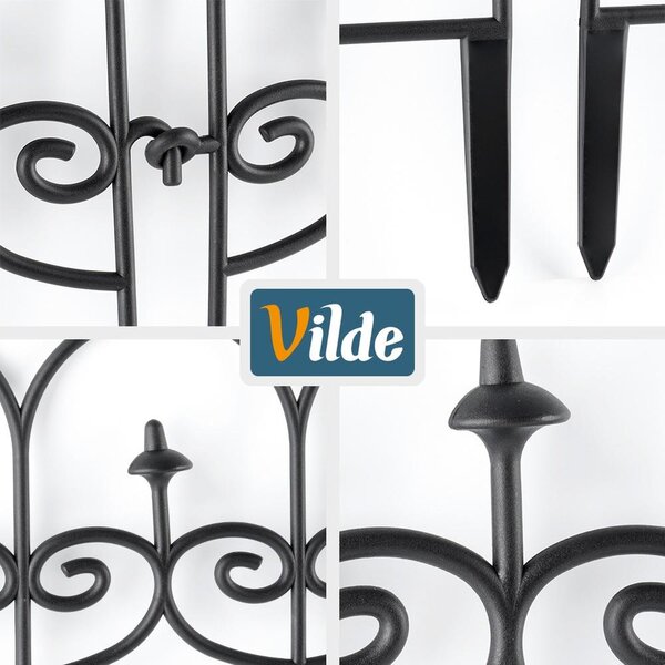 Vilde | Ohraničení záhonu - Sada 8 ks - 59,5x24 cm - Odolné vůči povětrnostním vlivům - Plast - Zahradní plot černý
