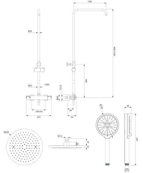OMNIRES SYSY10/N/6CR - Sprchová sada s termostatickou baterií Y lesklý chrom