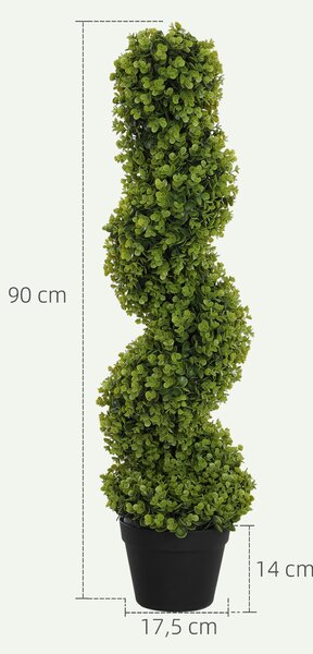 HOMCOM 2-dílná sada umělého spirálového buxusu, 90 cm vnitřní rostina, umělá rostlina s UV ochranou, velké dekorační rostliny v květináči pro domov, k