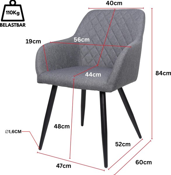 Jídelní židle ALBATROS sada 2 židlí SILA, šedá - Moderní a stylová, pohodlná čalouněná židle - Elegantní židle do kuchyně, jídelny nebo jídelního stolu v retro stylu