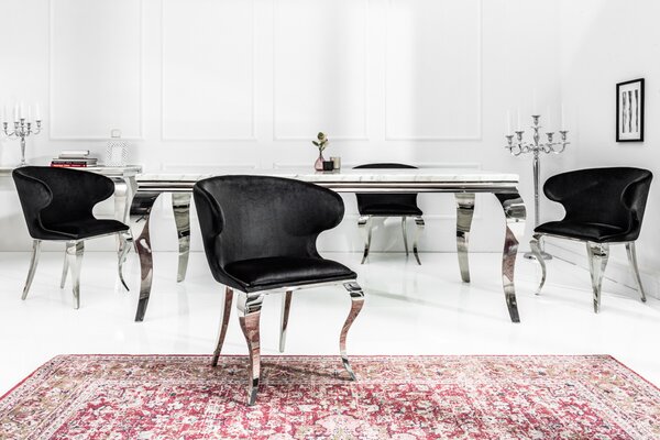 Elegantní židle MODERN BAROCK II černý samet nerezová jídelní židle křeslo sametový potah