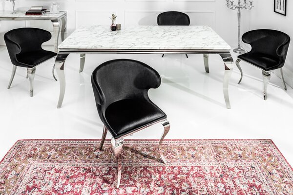 Elegantní židle MODERN BAROCK II černý samet nerezová jídelní židle křeslo sametový potah
