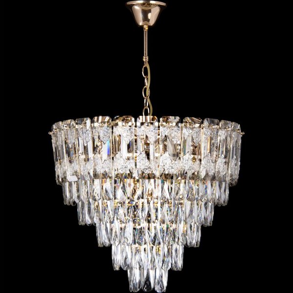 LED Lustr na řetězu 9xE27/60W/230V + 6xLED/6W pr. 50 cm zlatá