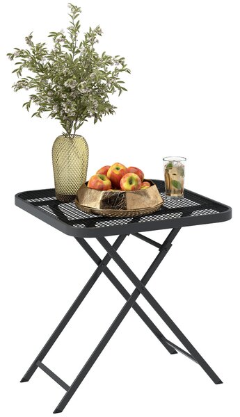 Skládací zahradní stůl Outsunny 70 x 70 cm, odolný vůči počasí, ocelový skládací stůl s vyřezávaným designem, venkovní jídelní stůl, čtvercový boční s