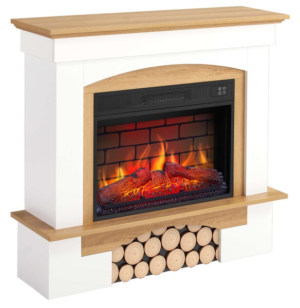 Elektrický krb ArtiFlame Woodley AF23BS bílá / přírodní dub - Elektrický vestavný krb 1800 W, realistický efekt plamene LED, funkce topení, dálkové ovládání
