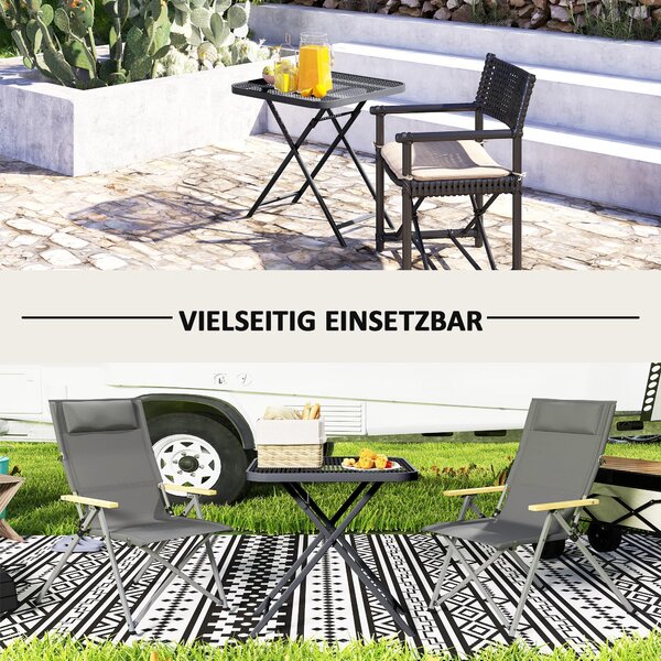 Skládací zahradní stůl Outsunny 70 x 70 cm, odolný vůči počasí, ocelový skládací stůl s vyřezávaným designem, venkovní jídelní stůl, čtvercový boční s