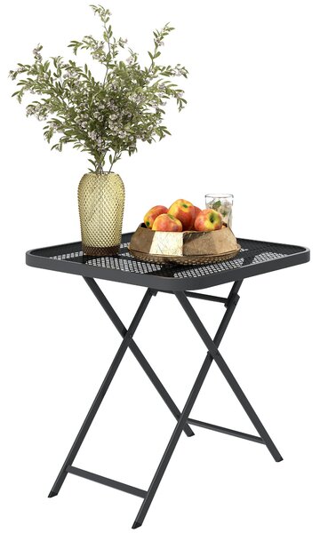 Skládací zahradní stůl Outsunny 70 x 70 cm, odolný vůči počasí, ocelový skládací stůl s vyřezávaným designem, venkovní jídelní stůl, čtvercový boční s