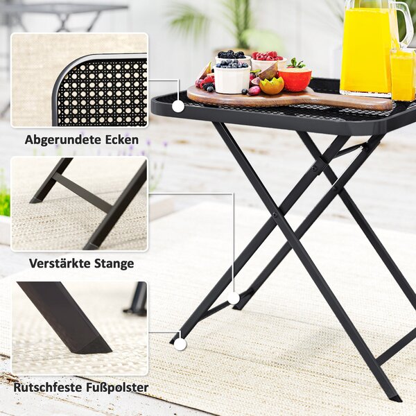 Skládací zahradní stůl Outsunny 70 x 70 cm, odolný vůči počasí, ocelový skládací stůl s vyřezávaným designem, venkovní jídelní stůl, čtvercový boční s