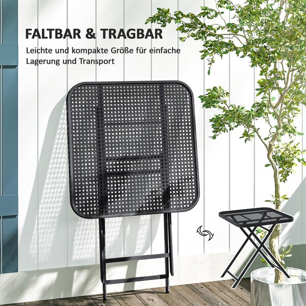 Skládací zahradní stůl Outsunny 70 x 70 cm, odolný vůči počasí, ocelový skládací stůl s vyřezávaným designem, venkovní jídelní stůl, čtvercový boční s