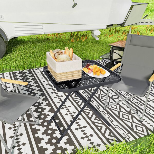 Skládací zahradní stůl Outsunny 70 x 70 cm, odolný vůči počasí, ocelový skládací stůl s vyřezávaným designem, venkovní jídelní stůl, čtvercový boční s