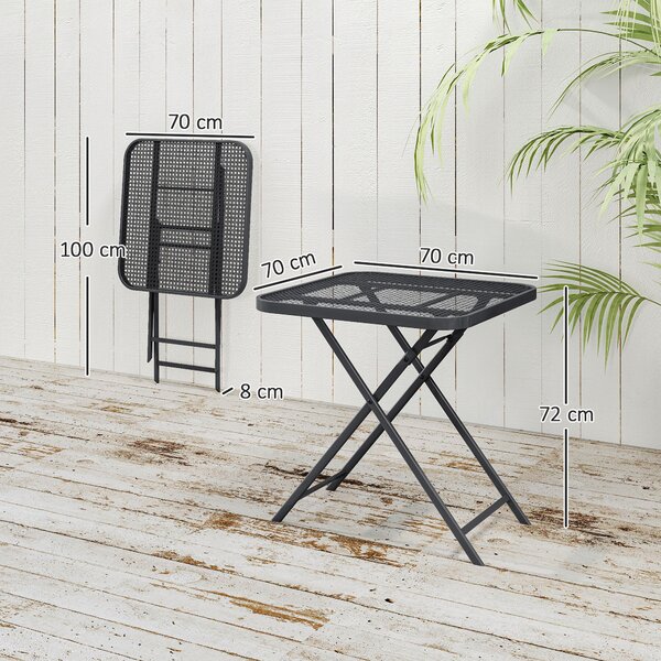 Skládací zahradní stůl Outsunny 70 x 70 cm, odolný vůči počasí, ocelový skládací stůl s vyřezávaným designem, venkovní jídelní stůl, čtvercový boční s