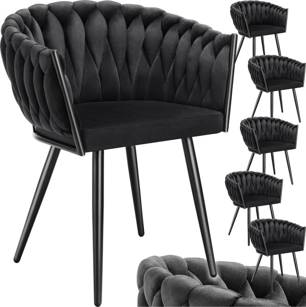 Tectake® Set jídelní židle Astano čalouněná, se sametovým potahem, pletený vzor 60,5 x 55 x 75 cm