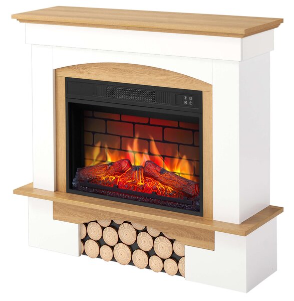 Elektrický krb ArtiFlame Woodley AF23BS bílá / přírodní dub - Elektrický vestavný krb 1800 W, realistický efekt plamene LED, funkce topení, dálkové ovládání