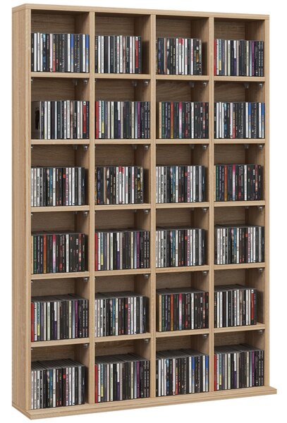 HOMCOM úložný prostor na CD a DVD, multimediální regál s 24 oddíly, maximální kapacita 480 CD/312 DVD, dřevěný regál s nastavitelnými policemi, 89 x 2