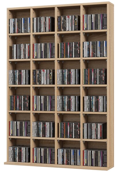 HOMCOM úložný prostor na CD a DVD, multimediální regál s 24 oddíly, maximální kapacita 480 CD/312 DVD, dřevěný regál s nastavitelnými policemi, 89 x 2