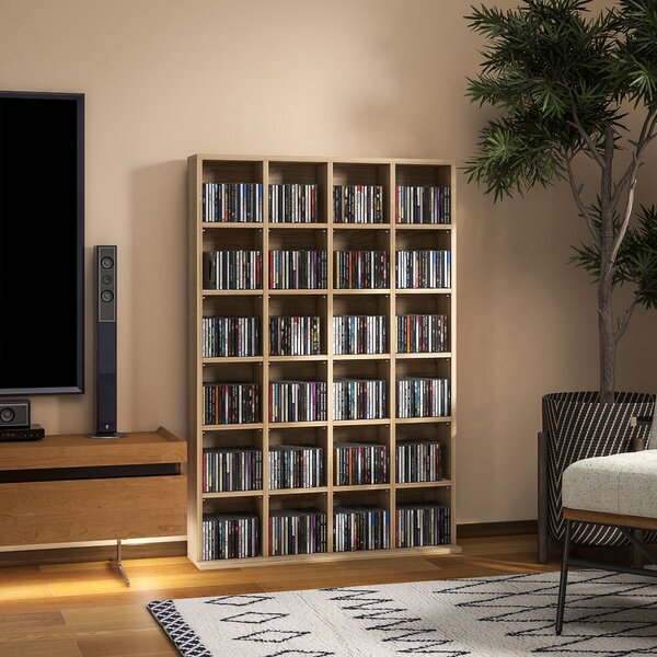 HOMCOM úložný prostor na CD a DVD, multimediální regál s 24 oddíly, maximální kapacita 480 CD/312 DVD, dřevěný regál s nastavitelnými policemi, 89 x 2