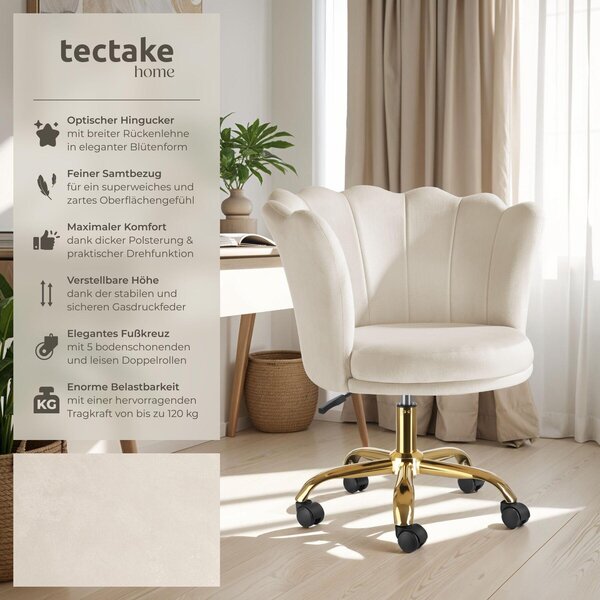 Tectake® Stella otočná židle, silně čalouněná, se sametovým potahem 65 x 64 x 78 - 88 cm, nosnost 120 kg