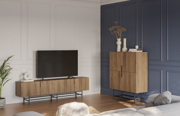 Marckeric Hnědý TV stolek Eldia 200 x 35 cm s dubovým dekorem