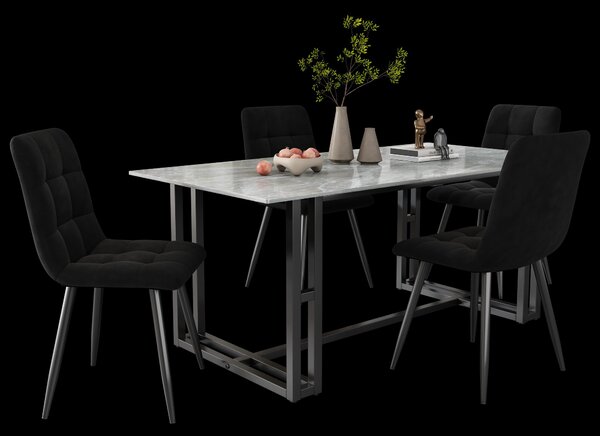 Jídelní židle Fortuna Lai (4 ks), černá, sada 4 ks Čalouněná židle Designová židle s opěrkou, sedák z veluru, kovový rám