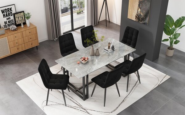 Jídelní židle Fortuna Lai (4 ks), černá, sada 4 ks Čalouněná židle Designová židle s opěrkou, sedák z veluru, kovový rám