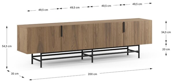 Marckeric Hnědý TV stolek Eldia 200 x 35 cm s dubovým dekorem